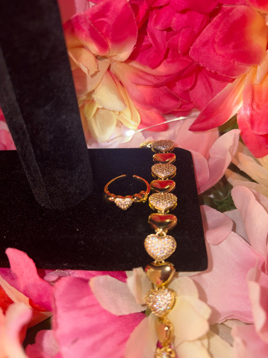 Gold Heart Bracelet & Ring Set