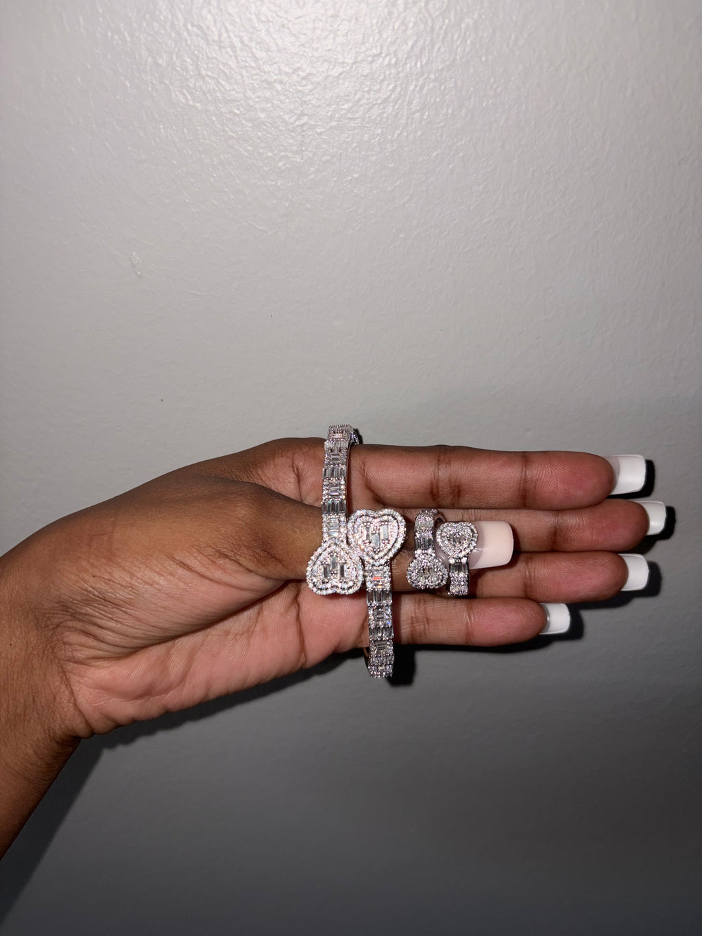 Iced Double Heart Tennis Bracelet & Ring Set