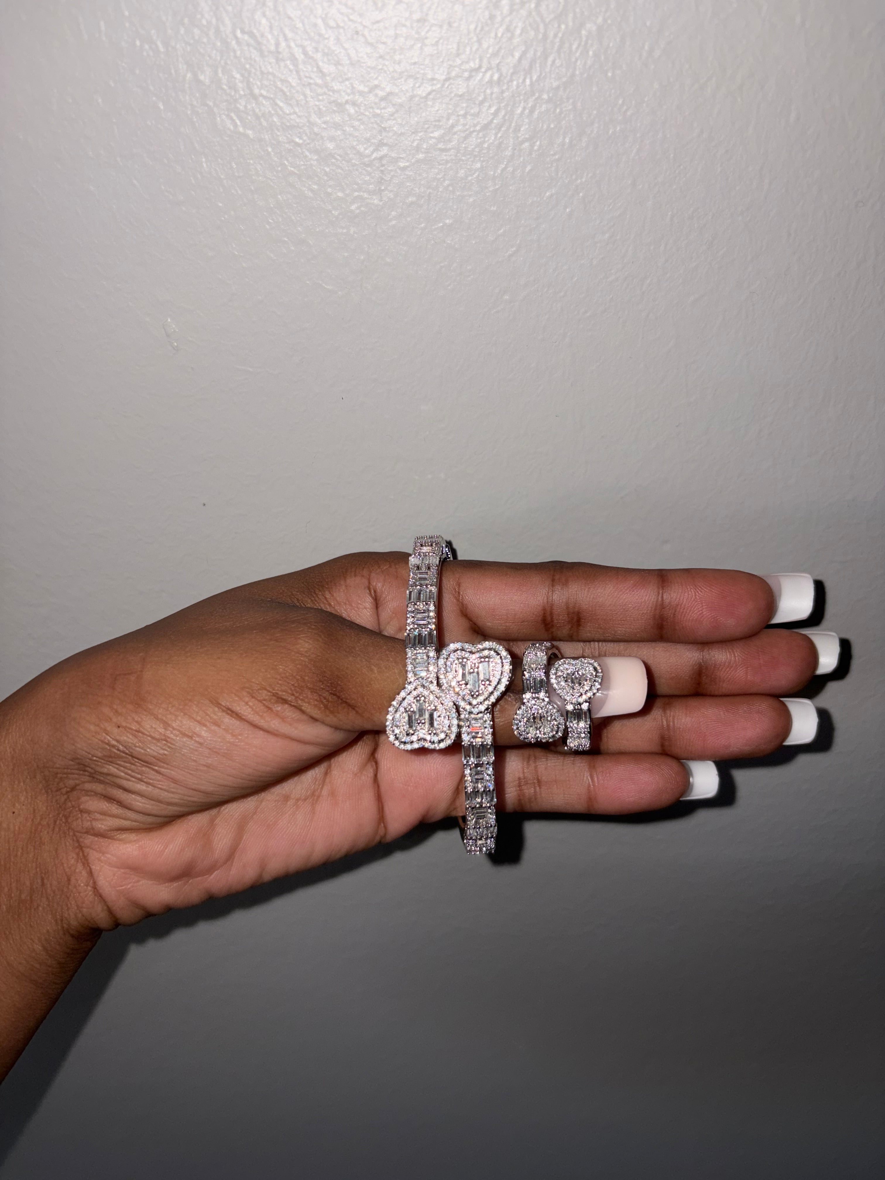 Iced Double Heart Tennis Bracelet & Ring Set