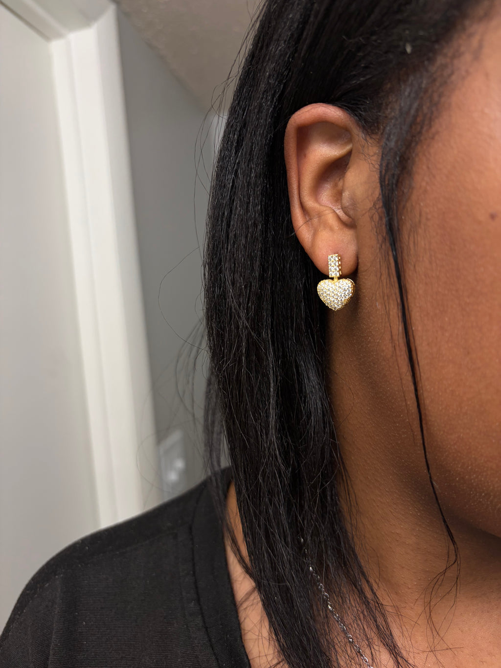 Single Pavé Heart Cubic Zirconia Earrings