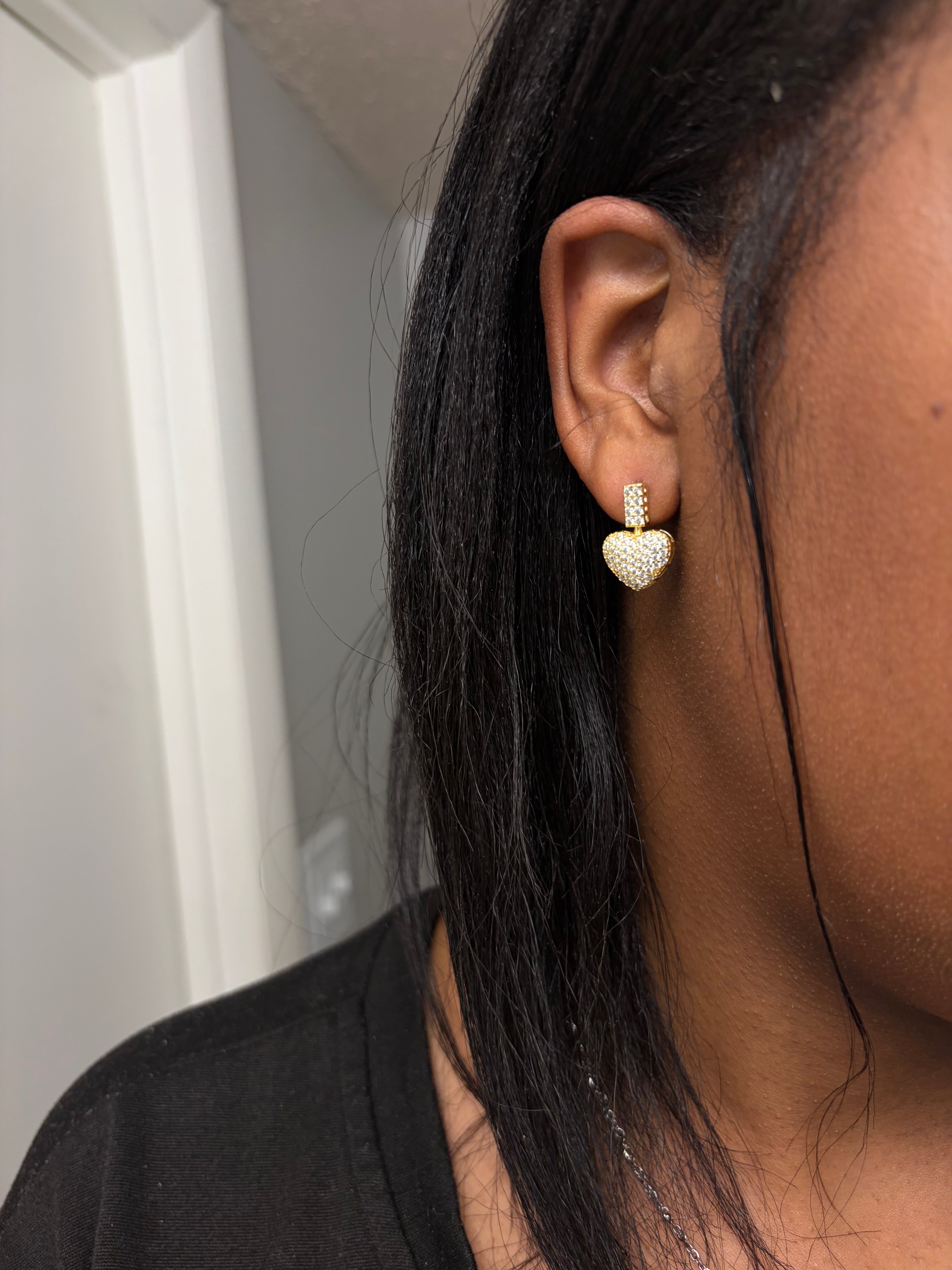 Single Pavé Heart Cubic Zirconia Earrings