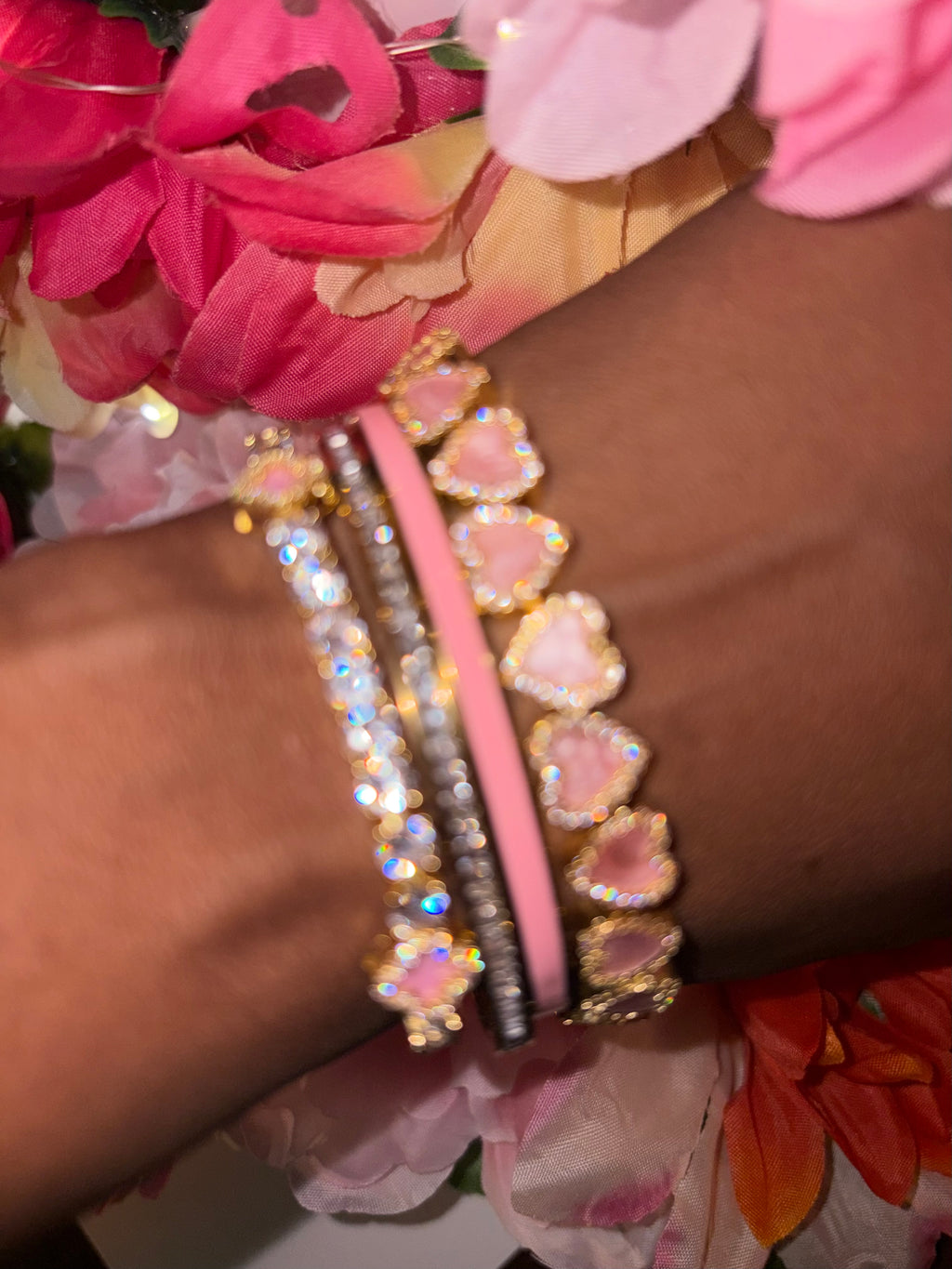 Pink Heart Tennis Bracelet Set – Gold Filled CZ Bracelet Stack