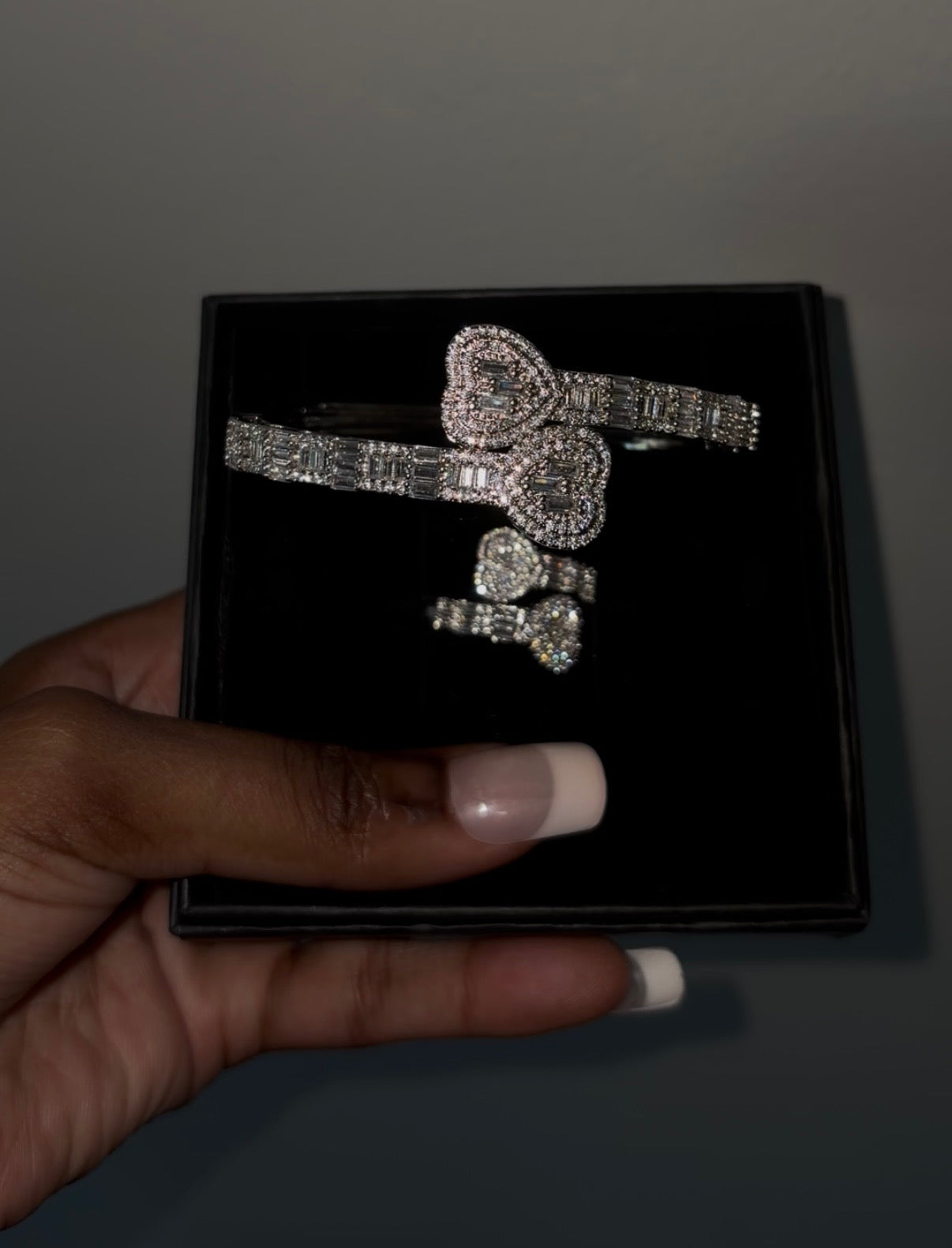 Iced Double Heart Tennis Bracelet & Ring Set