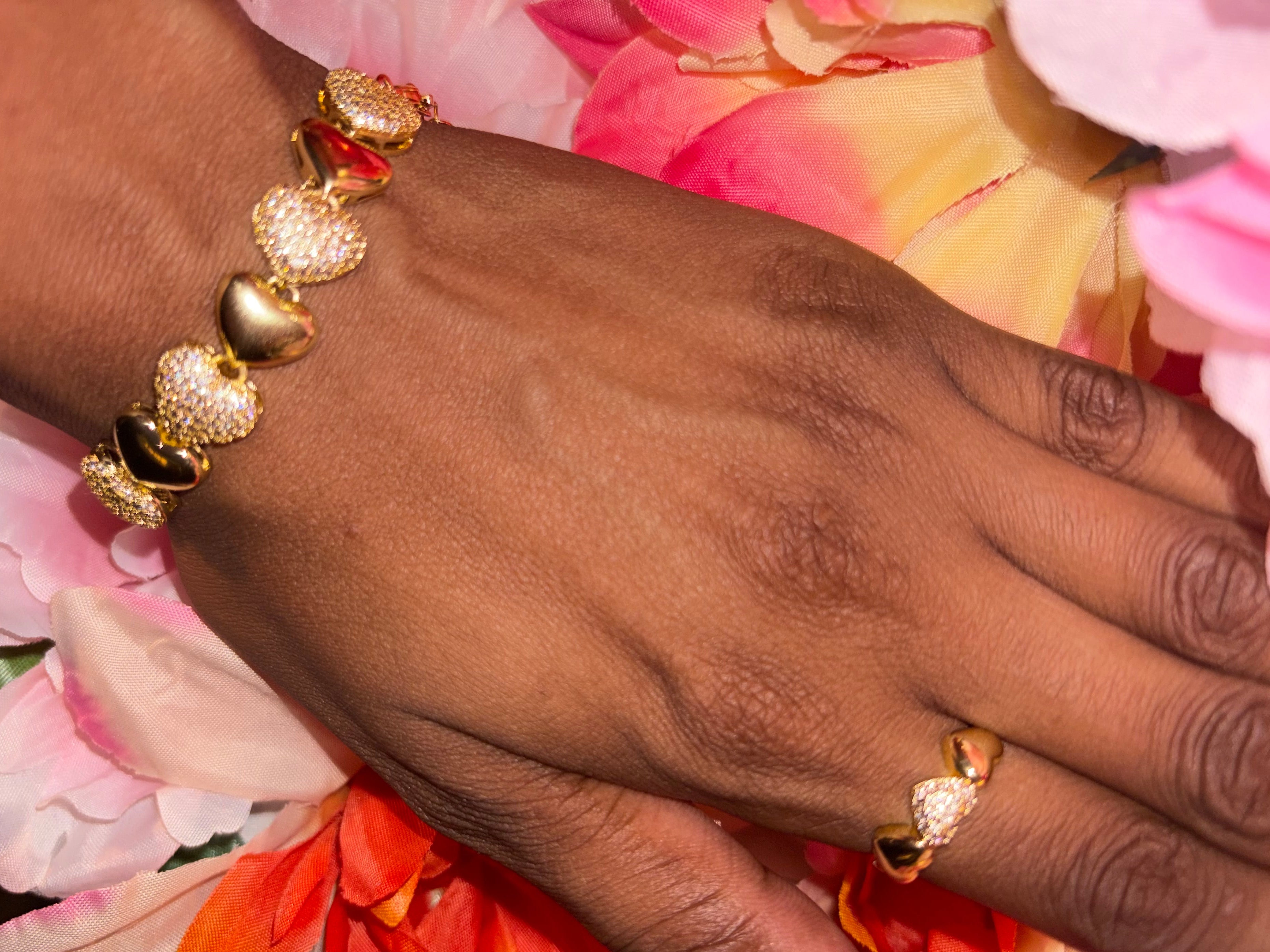 Gold Heart Bracelet & Ring Set