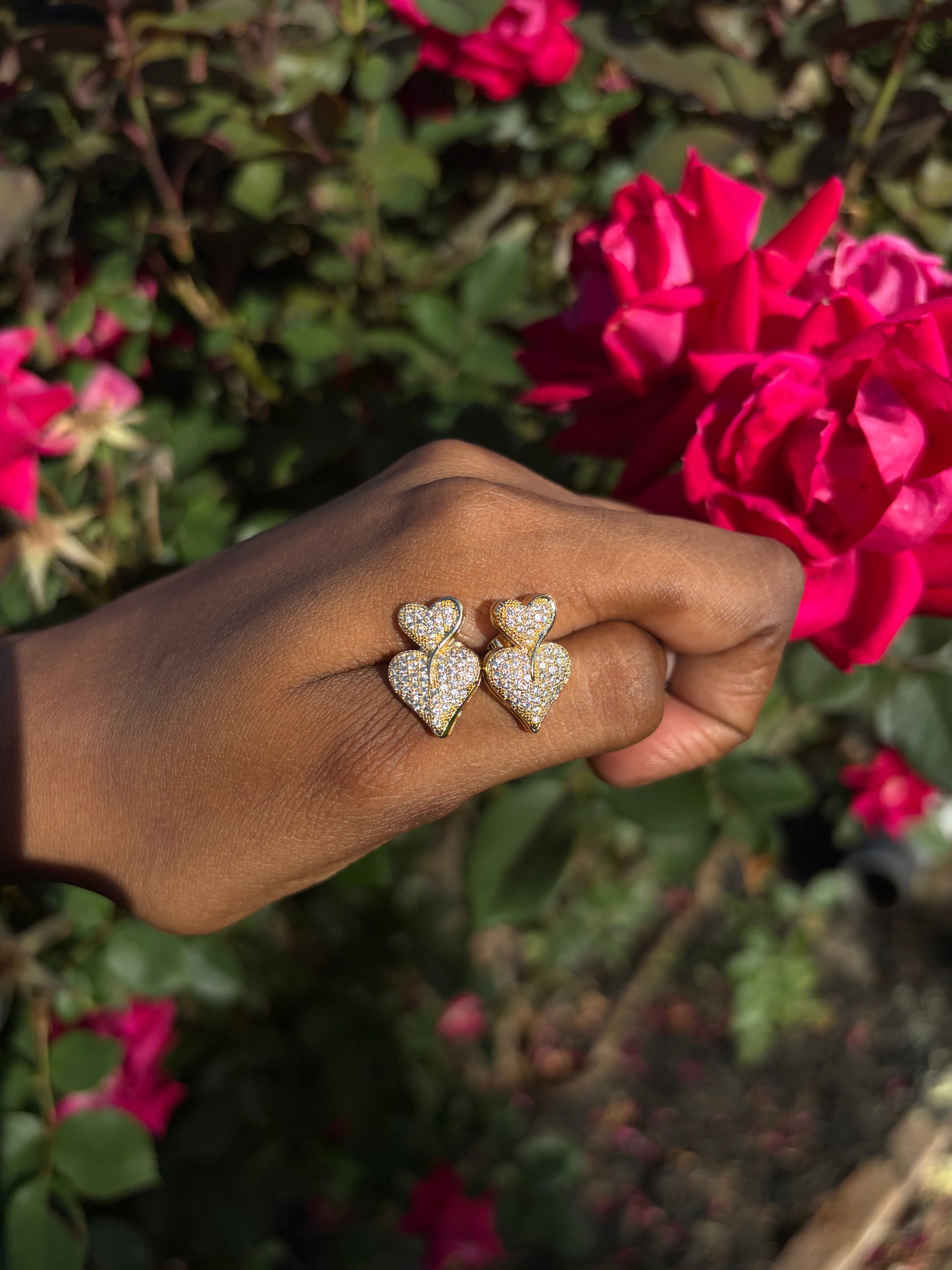 Double Pavé Heart Drop Cubic Zirconia Earrings