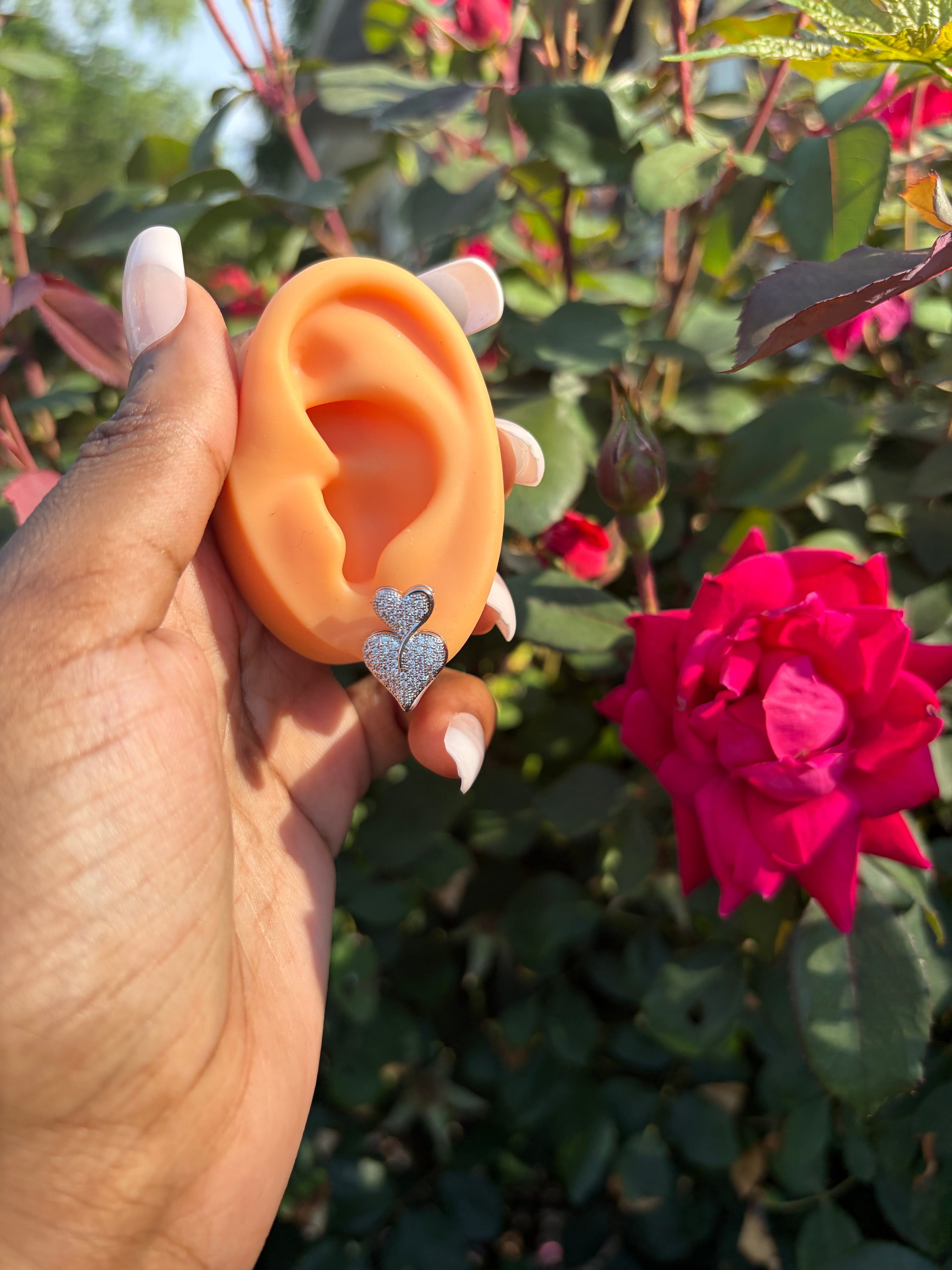 Double Pavé Heart Drop Cubic Zirconia Earrings
