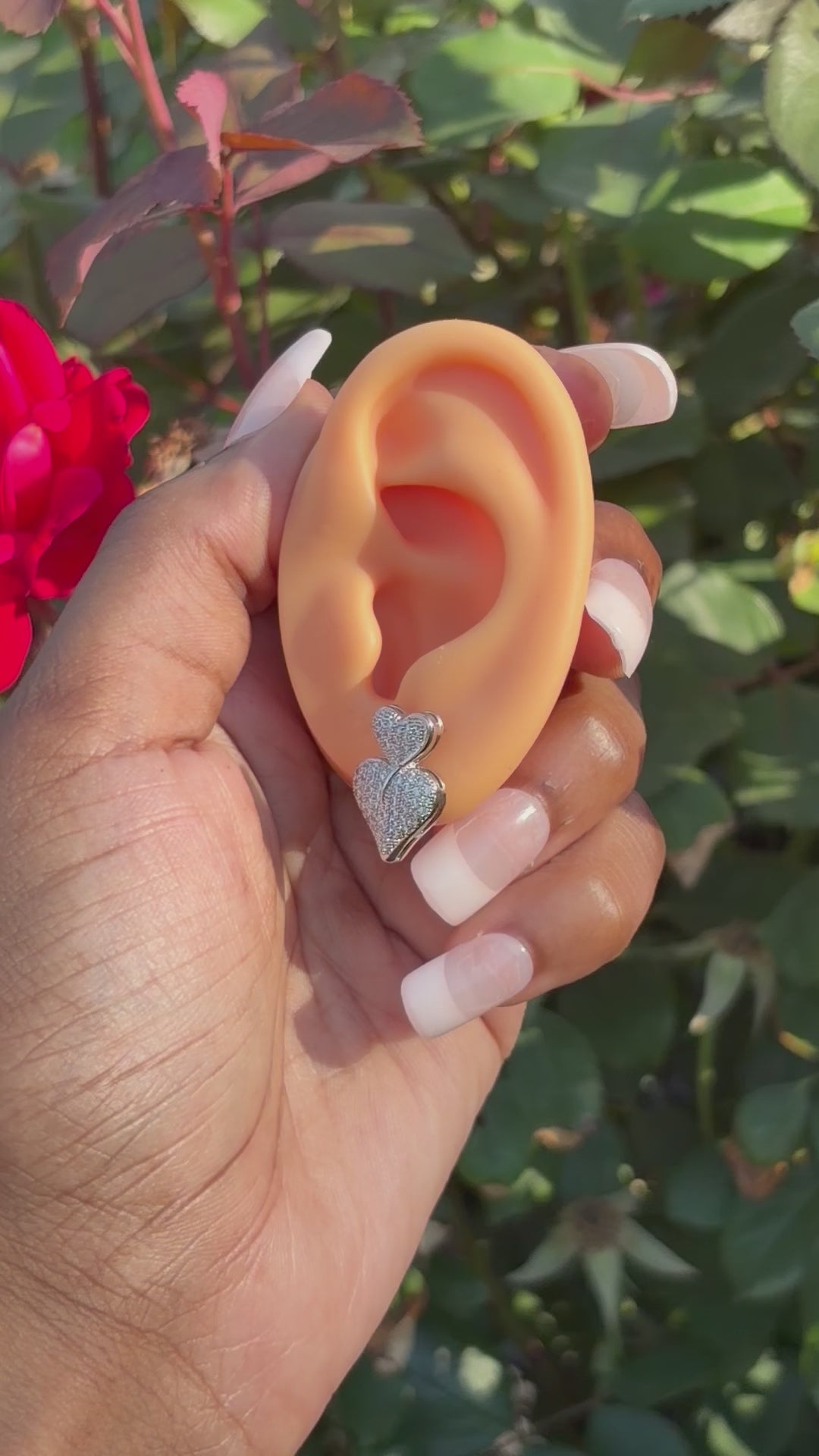 Double Pavé Heart Drop Cubic Zirconia Earrings