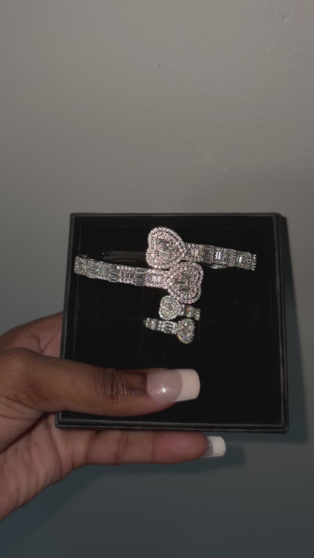 Iced Double Heart Tennis Bracelet & Ring Set